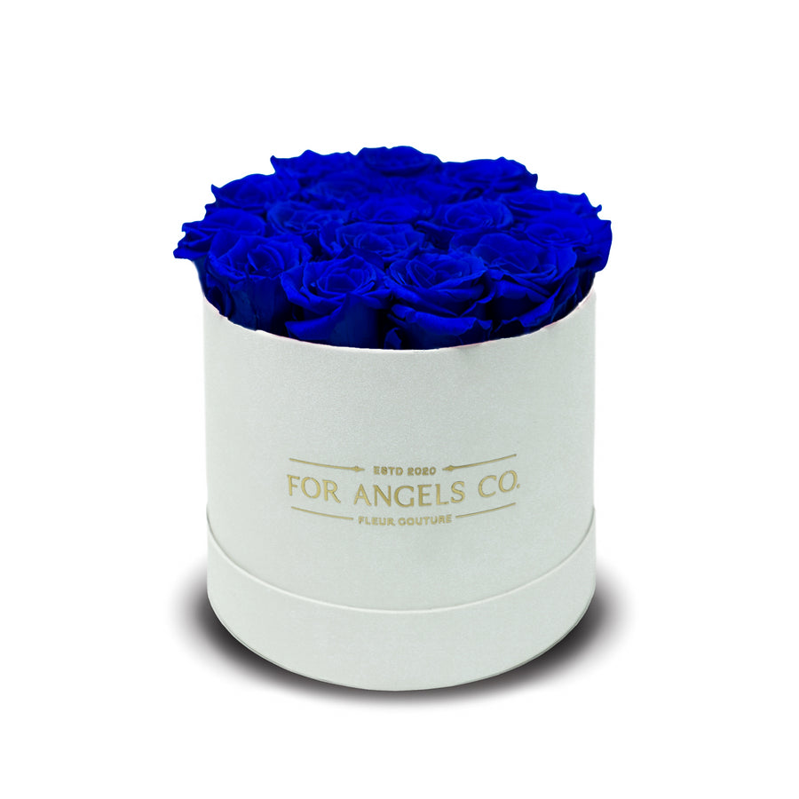 Classic Medium White Box - Royal Blue Roses